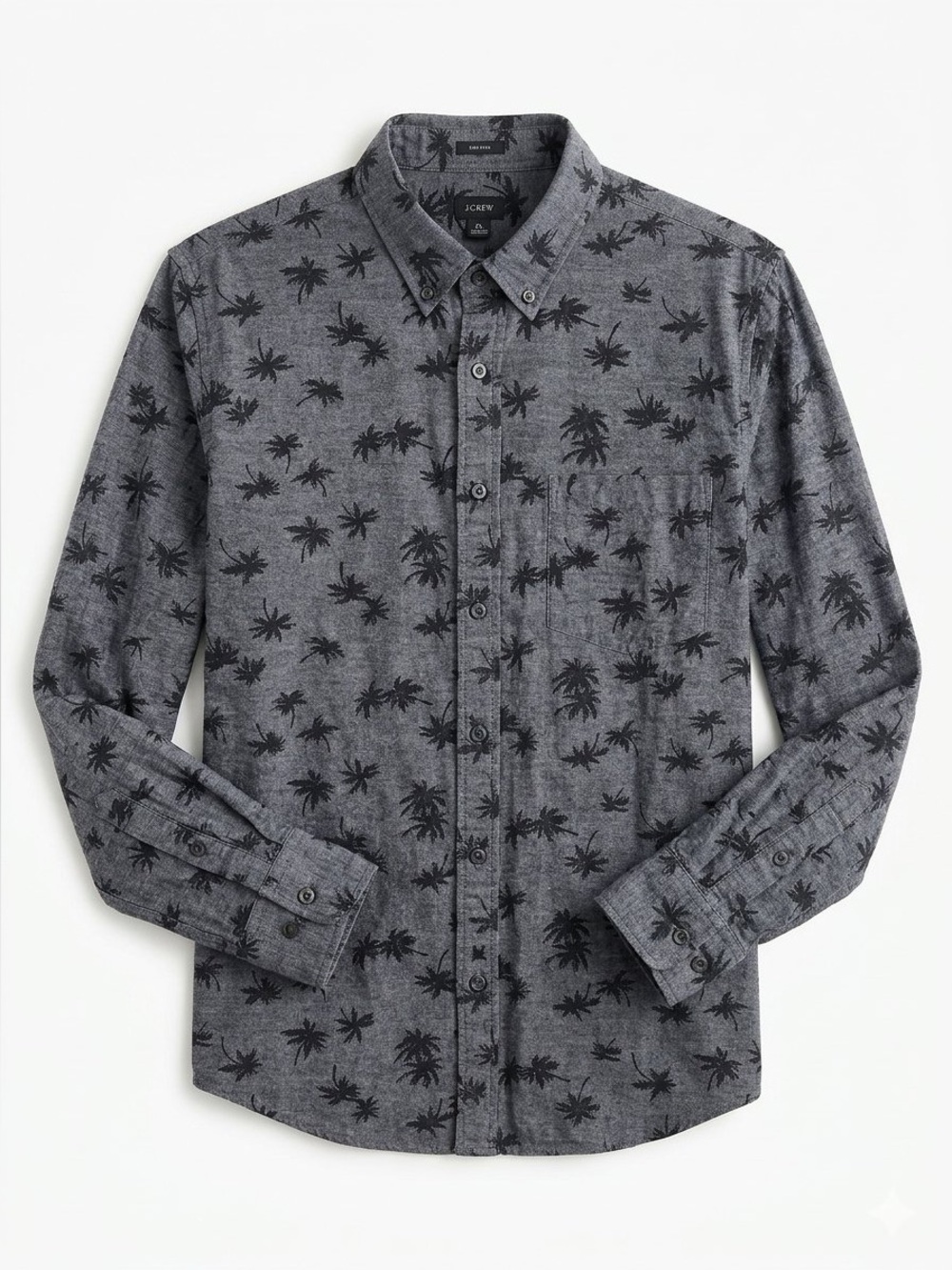 J.Crew Men’s Palm Print Button-Down Casual Shirt – Gray/Black, Size XL